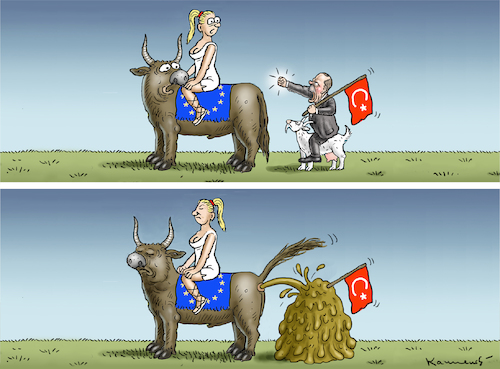 Cartoon: MRS. EUROPA AND ERDOGAN (medium) by marian kamensky tagged cumhuriyet,erdogan,cavusoglu,pressefreiheit,türkei,denit,yücel,cumhuriyet,erdogan,cavusoglu,pressefreiheit,türkei,denit,yücel