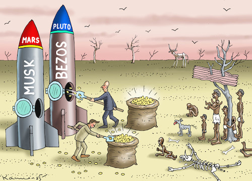 Cartoon: MUSK VERSUS BEZOS (medium) by marian kamensky tagged musk,versus,bezos,musk,versus,bezos