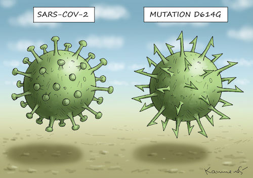 Cartoon: Mutation D614G (medium) by marian kamensky tagged coronavirus,epidemie,gesundheit,panik,stillegung,george,floyd,twittertrump,pandemie,coronavirus,epidemie,gesundheit,panik,stillegung,george,floyd,twittertrump,pandemie