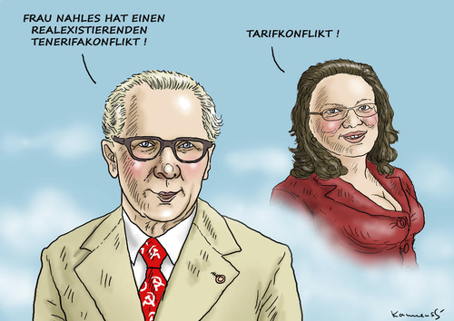 Cartoon: NAHLES TENERIFAKONFLIKT (medium) by marian kamensky tagged tarifkonflikt,nahles,tarifkonflikt,nahles