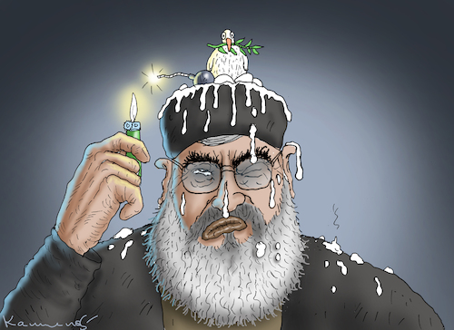 Cartoon: NASRALLAH IST SAUER (medium) by marian kamensky tagged jungfrauengeile,hisbollah,pager,mossad,hamas,jungfrauengeile,hisbollah,pager,mossad,hamas