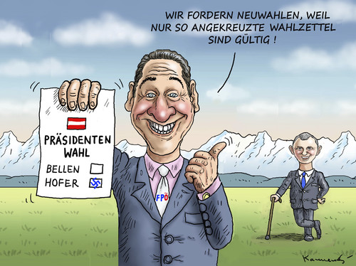 Cartoon: NEUWAHLENRACHE MIT STRACHE (medium) by marian kamensky tagged norbert,hofer,van,der,bellen,fpö,österreichische,präsidentenwahlen,norbert,hofer,van,der,bellen,fpö,österreichische,präsidentenwahlen