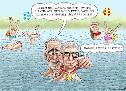 Cartoon: NOBELPREISHUNGRIGER BILL GATES (medium) by marian kamensky tagged nobelpreishungrige,bill,gates,epstein,scheidung,sexskandal,nobelpreishungrige,bill,gates,epstein,scheidung,sexskandal