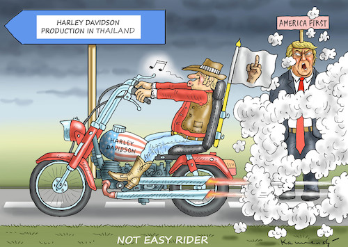 Cartoon: NOT EASY RIDER (medium) by marian kamensky tagged obama,trump,präsidentenwahlen,usa,baba,vanga,republikaner,inauguration,demokraten,wikileaks,faschismus,trumps,handelskrieg,harley,davidson,strafzölle,obama,trump,präsidentenwahlen,usa,baba,vanga,republikaner,inauguration,demokraten,wikileaks,faschismus,trumps,handelskrieg,harley,davidson,strafzölle