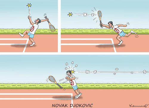 Cartoon: NOVAK DJOKOVIC (medium) by marian kamensky tagged curevac,testzentren,corona,impfung,pandemie,booster,novak,djokovic,omikron,impfpflicht,curevac,testzentren,corona,impfung,pandemie,booster,novak,djokovic,omikron,impfpflicht