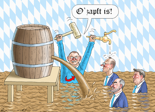 Cartoon: O zapft is! (medium) by marian kamensky tagged oktoberfest,merz,söder,chrupalla,aiwanger,oktoberfest,merz,söder,chrupalla,aiwanger