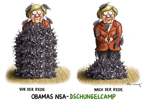 Cartoon: Obamas NSA Rede (medium) by marian kamensky tagged obamas,rede,nsa,merkel,abhörskandal,no,spy,abkommen,spionage,obamas,rede,nsa,merkel,abhörskandal,no,spy,abkommen,spionage