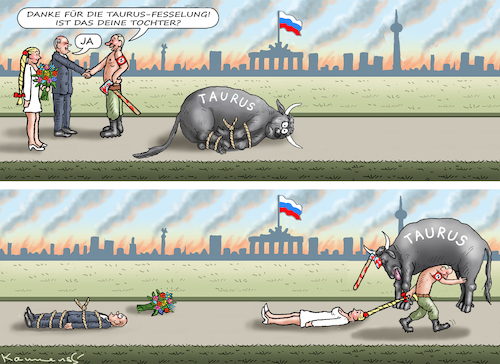 Cartoon: OLAF CHAMBERLAIN (medium) by marian kamensky tagged bundeswehr,super,gau,taurus,putin,ukraine,krieg,bundeswehr,super,gau,taurus,putin,ukraine,krieg