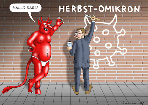 Cartoon: OMIKRON-KARL (medium) by marian kamensky tagged curevac,testzentren,corona,impfung,pandemie,booster,omikron,impfpflicht,curevac,testzentren,corona,impfung,pandemie,booster,omikron,impfpflicht