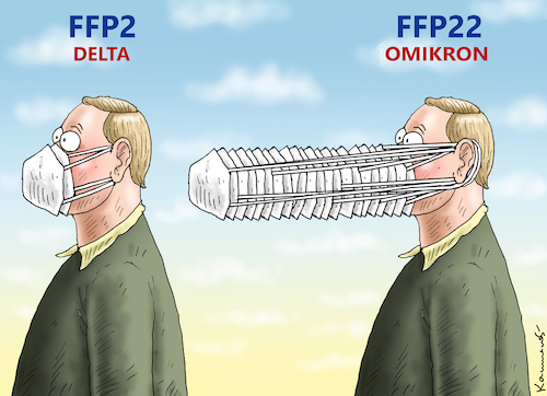 Cartoon: OMIKRON MASKEN (medium) by marian kamensky tagged curevac,testzentren,corona,impfung,pandemie,booster,omikron,impfpflicht,curevac,testzentren,corona,impfung,pandemie,booster,omikron,impfpflicht