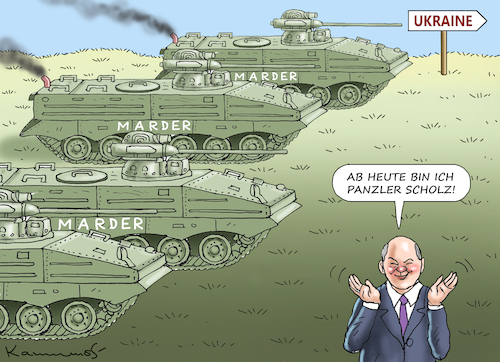 Cartoon: PANZLER SCHOLZ (medium) by marian kamensky tagged panzler,scholz,marder,ukraine,panzler,scholz,marder,ukraine