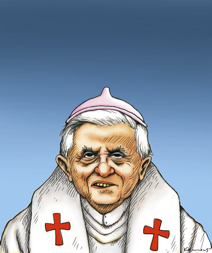 Cartoon: Pink looks good on him! (medium) by marian kamensky tagged humor,papst,ratzinger,religion,glaube,bibel,vatikan,karikatur,karikaturen