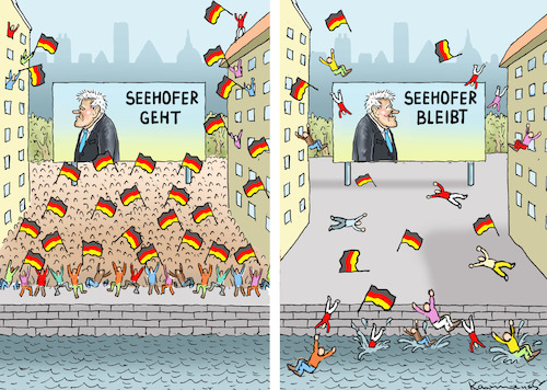 Cartoon: POLITPUBLIC VIEWING MIT SEEHORST (medium) by marian kamensky tagged merkel,seehofer,unionskrise,csu,cdu,flüchtlinge,merkel,seehofer,unionskrise,csu,cdu,flüchtlinge