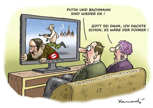 Cartoon: Putin und Bachmann wieder da (medium) by marian kamensky tagged lügenpresse,unwort,des,jahres,goebbels,leipzig,legida,lutz,bachmann,putin,pegida,dresden,lügenpresse,unwort,des,jahres,goebbels,leipzig,legida,lutz,bachmann,putin,pegida,dresden