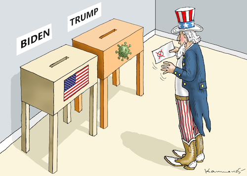 Cartoon: QUAL DER WAHL (medium) by marian kamensky tagged us,wahlen,joe,biden,trump,corona,bob,woodward,harris,pence,us,wahlen,joe,biden,trump,corona,bob,woodward,harris,pence