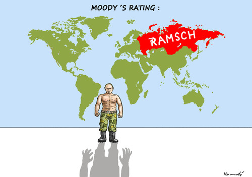 Cartoon: RAMSCH JUNKY PUTIN (medium) by marian kamensky tagged moodys,rating,putin,ukraine,junk,ramsch,russland,moodys,rating,putin,ukraine,junk,ramsch,russland