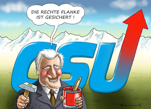 Cartoon: RECHTE FLANKE (medium) by marian kamensky tagged merkel,versus,schulz,wahlkampf,2017,tv,duell,spd,cdu,seehofer,rechte,flanke,der,csu,gauland,afd,merkel,cdu,seehofer,rechte,flanke,der,csu,gauland,afd