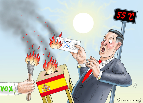 Cartoon: RECHTSDRUCK AUF SANCHEZ (medium) by marian kamensky tagged rechtsdruck,auf,sanchez,vox,spanien,rechtsdruck,auf,sanchez,vox,spanien