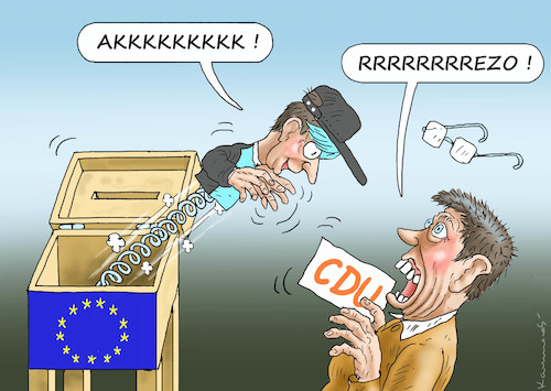 Cartoon: REZO VERSUS CDU (medium) by marian kamensky tagged brexit,theresa,may,england,eu,schottland,weicher,wahlen,boris,johnson,nigel,farage,ostern,seidenstrasse,xi,jinping,referendum,trump,monsanto,bayer,glyphosa,rezo,cdu,strafzölle,brexit,theresa,may,england,eu,schottland,weicher,wahlen,boris,johnson,nigel,farage,ostern,seidenstrasse,xi,jinping,referendum,trump,monsanto,bayer,glyphosa,rezo,cdu,strafzölle