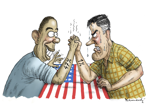 Cartoon: Romney vs Obama TV Duell (medium) by marian kamensky tagged us,wahlen,tv,duell,obama,versus,romney,republikaner,demokraten,us,wahlen,tv,duell,obama,versus,romney,republikaner,demokraten