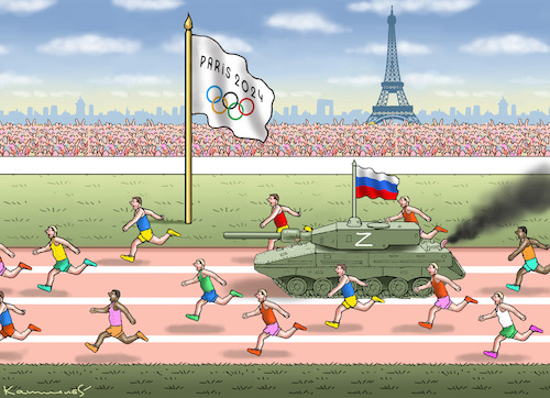 Cartoon: RUSSEN WOLLEN PANZER SCHICKEN (medium) by marian kamensky tagged putin,wird,der,olympia,sieger,paris,2023,putin,wird,der,olympia,sieger,paris,2023