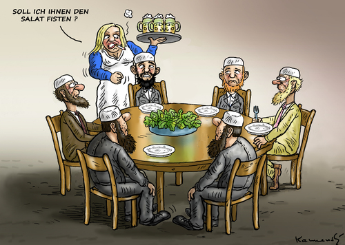 Cartoon: Salat fisten (medium) by marian kamensky tagged shariah,police,in,wuppertal,salafisten,extremismus,islamischer,staat,shariah,police,in,wuppertal,salafisten,extremismus,islamischer,staat