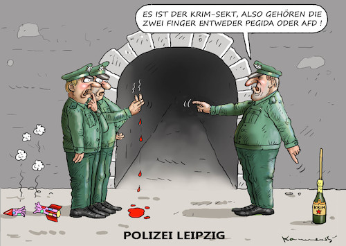 Cartoon: SCHNELLER FAHNDUNGSERFOLG (medium) by marian kamensky tagged silvester,in,leipzig,silvester,in,leipzig