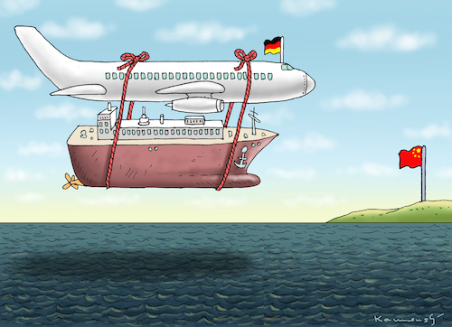 Cartoon: SCHOLZ BRINGT GESCHENK NACH XINA (medium) by marian kamensky tagged scholz,hamburger,hafen,china,investition,scholz,hamburger,hafen,china,investition