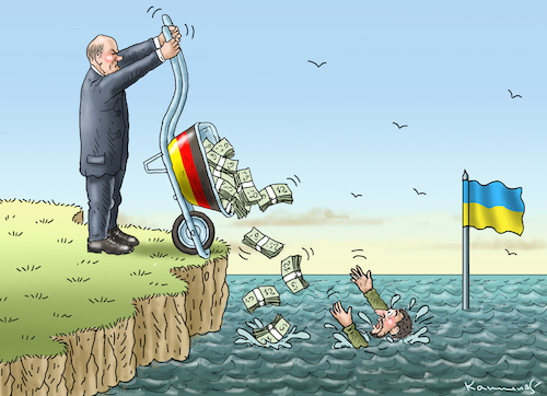 Cartoon: SCHOLZ HILFT DER UKRAINE (medium) by marian kamensky tagged putins,bescherung,ukraine,provokation,swift,nato,osterweiterung,putins,bescherung,ukraine,provokation,swift,nato,osterweiterung