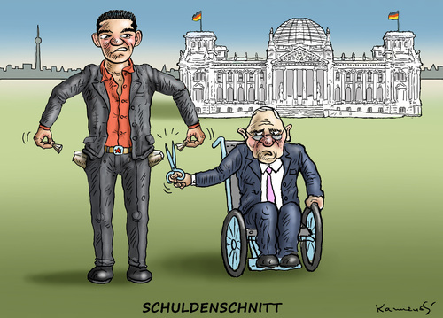 Cartoon: SCHULDENSCHNITT (medium) by marian kamensky tagged alexis,tsipras,griechenland,rettungsschirm,eu,sachäuble,griechowestern,alexis,tsipras,griechenland,rettungsschirm,eu,sachäuble,griechowestern