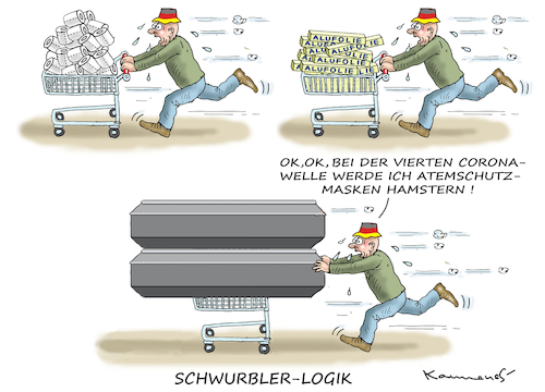 Cartoon: SCHWURBLER-LOGIK (medium) by marian kamensky tagged coronavirus,epidemie,gesundheit,panik,stillegung,trump,pandemie,coronavirus,epidemie,gesundheit,panik,stillegung,trump,pandemie