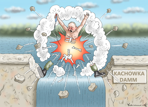 Cartoon: SELBSTMORDATTENTÄTER PUTIN (medium) by marian kamensky tagged kachowka,staudamm,kachowka,staudamm