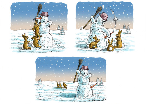 Cartoon: Showman Snowman (medium) by marian kamensky tagged schneemann,hasen,winter,hunger,karotten,schneemann,hasen,winter,hunger,karotten