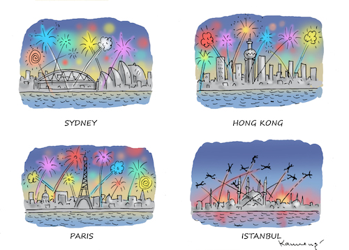 Cartoon: SILVESTER IN ISTANBUL (medium) by marian kamensky tagged silvester,in,istanbul,silvester,in,istanbul