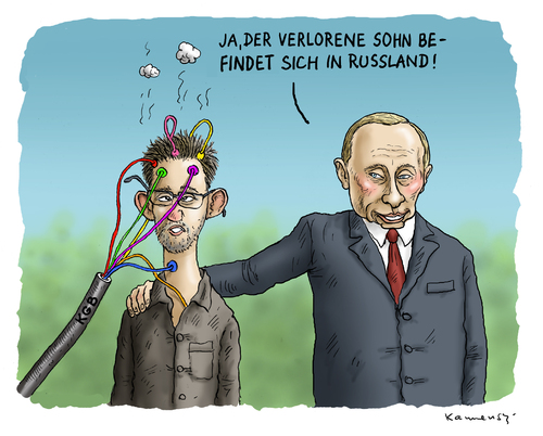 Cartoon: Snowden in Russland (medium) by marian kamensky tagged snowden,nsa,geheimdienste,russland,putin,verrat,equador,asyl,snowden,nsa,geheimdienste,russland,putin,verrat,equador,asyl