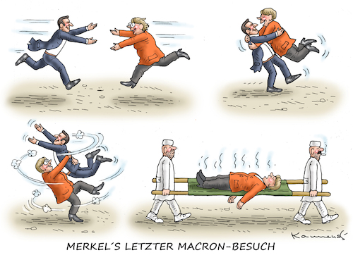 Cartoon: STÜRMISCHER ABSCHIED (medium) by marian kamensky tagged merkel,und,macron,ausgebremst,putin,eu,merkel,und,macron,ausgebremst,putin,eu