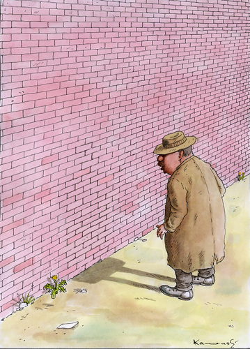 Cartoon: Suspect shadow (medium) by marian kamensky tagged humor,mauer,mann,schatten,verloren,verlieren,identität