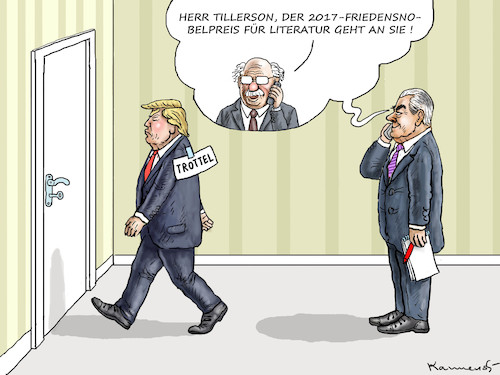 Cartoon: TALENTIERTER MR. TILLERSON (medium) by marian kamensky tagged obama,trump,präsidentenwahlen,usa,baba,vanga,republikaner,inauguration,demokraten,kim,jong,un,rex,tillerson,wikileaks,faschismus,obama,trump,präsidentenwahlen,usa,baba,vanga,republikaner,inauguration,demokraten,kim,jong,un,rex,tillerson,wikileaks,faschismus