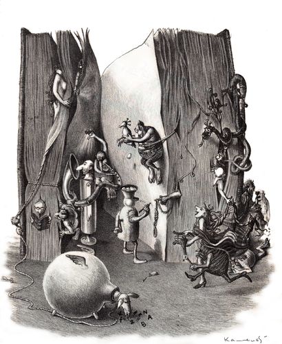 Cartoon: The adventure book (medium) by marian kamensky tagged unterdrückung,erotic,sexi,lithografie,hierrarchie,buch,humor
