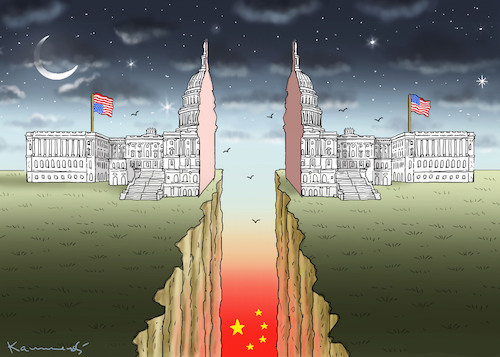 Cartoon: The Divided States of America (medium) by marian kamensky tagged trump,lädt,xi,zur,inauguration,trump,lädt,xi,zur,inauguration