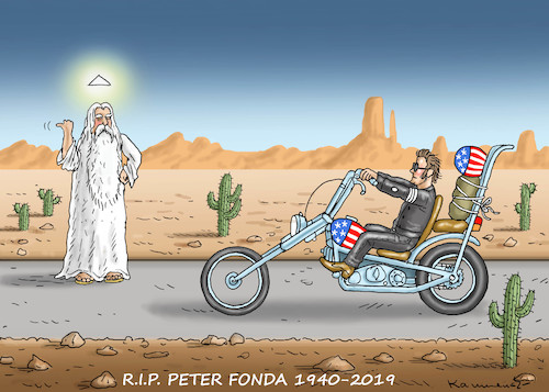 Cartoon: THE LAST EASY RIDE - PETER FONDA (medium) by marian kamensky tagged last,easy,rider,peter,fonda,born,to,be,wild,western,hollywood,usa,hippies,drugs,rock,roll,last,easy,rider,peter,fonda,born,to,be,wild,western,hollywood,usa,hippies,sex,drugs,rock,roll