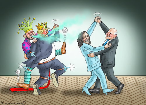 Cartoon: THE VICE DANCING (medium) by marian kamensky tagged harris,vize,walz,trump,vance,harris,vize,walz,trump,vance