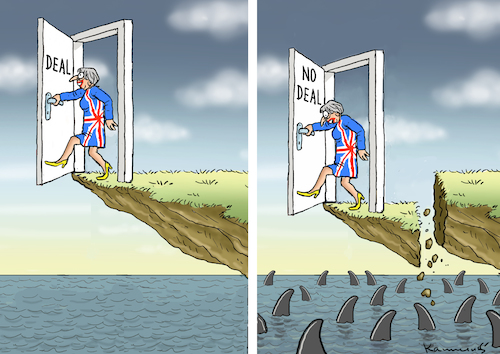 Cartoon: TO DEAL OR NOT TO DEAL (medium) by marian kamensky tagged brexit,theresa,may,england,eu,schottland,weicher,wahlen,boris,johnson,nigel,farage,no,deal,referendum,to,brexit,theresa,may,england,eu,schottland,weicher,wahlen,boris,johnson,nigel,farage,no,deal,referendum