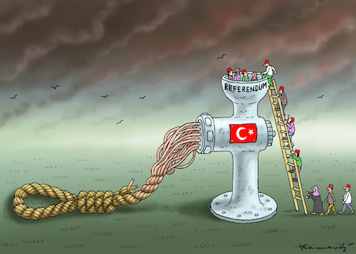 Cartoon: TODESSTRAFEREFERENDUM (medium) by marian kamensky tagged cumhuriyet,erdogan,cavusoglu,referendum,pressefreiheit,todesstrafereferendum,türkei,denit,yücel,cumhuriyet,erdogan,cavusoglu,referendum,pressefreiheit,todesstrafereferendum,türkei,denit,yücel