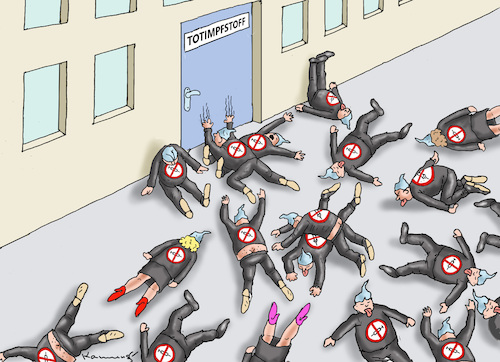 Cartoon: TOTIMPFSTOFF (medium) by marian kamensky tagged curevac,testzentren,corona,impfung,pandemie,booster,omikron,impfpflicht,curevac,testzentren,corona,impfung,pandemie,booster,omikron,impfpflicht