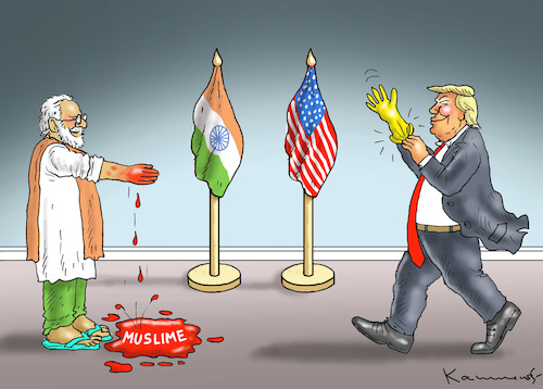 Cartoon: TRUMP BESUCHT NARENDRA MODI (medium) by marian kamensky tagged brexit,theresa,may,england,eu,schottland,weicher,wahlen,boris,johnson,nigel,farage,ostern,seidenstrasse,xi,jinping,referendum,trump,monsanto,bayer,glyphosa,strafzölle,coronavirus,brexit,theresa,may,england,eu,schottland,weicher,wahlen,boris,johnson,nigel,farage,ostern,seidenstrasse,xi,jinping,referendum,trump,monsanto,bayer,glyphosa,strafzölle,coronavirus