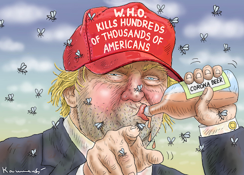 Cartoon: TRUMP FOUND THE QUILTY W.H.O. (medium) by marian kamensky tagged coronavirus,epidemie,gesundheit,panik,stillegung,trump,pandemie,coronavirus,epidemie,gesundheit,panik,stillegung,trump,pandemie