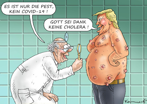 Cartoon: TRUMP IST GESUND ! (medium) by marian kamensky tagged coronavirus,epidemie,gesundheit,panik,stillegung,pandemie,coronavirus,epidemie,gesundheit,panik,stillegung,pandemie