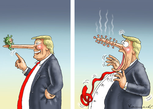 Cartoon: TRUMP POSITIV (medium) by marian kamensky tagged coronavirus,epidemie,gesundheit,panik,stillegung,trump,pandemie,coronavirus,epidemie,gesundheit,panik,stillegung,trump,pandemie