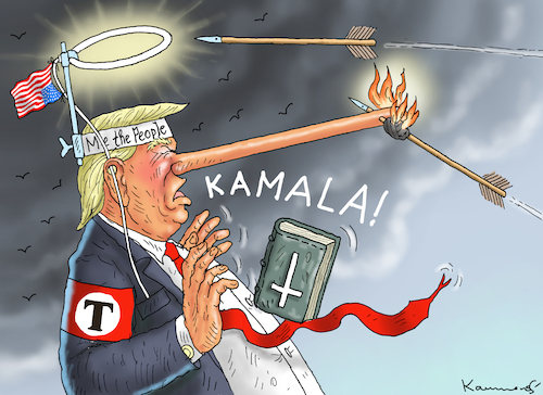 Cartoon: TRUMP UNTER BESCHUSS (medium) by marian kamensky tagged biden,rücktritt,harris,trump,wahlen,usa,biden,rücktritt,harris,trump,wahlen,usa